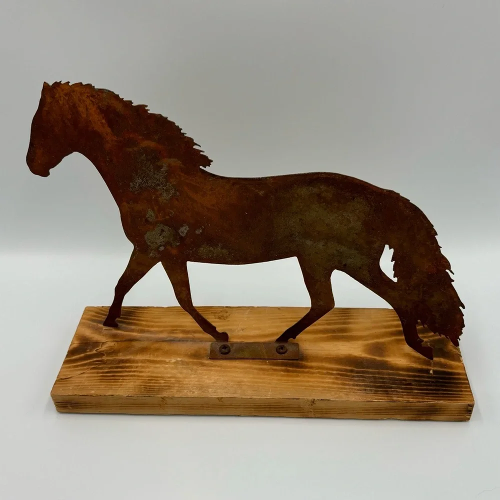 Handmade Flat Metal Laser Horse Figurine Wood Cowboy Western Art 8” Equestrian - Picture 5 of 10